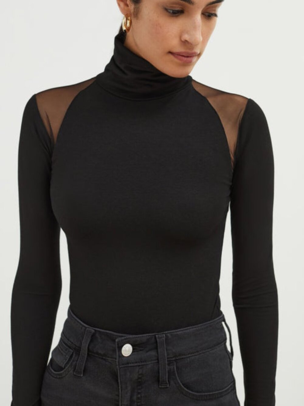 Marcella Maria Black Mesh Panel Turtleneck XXXL